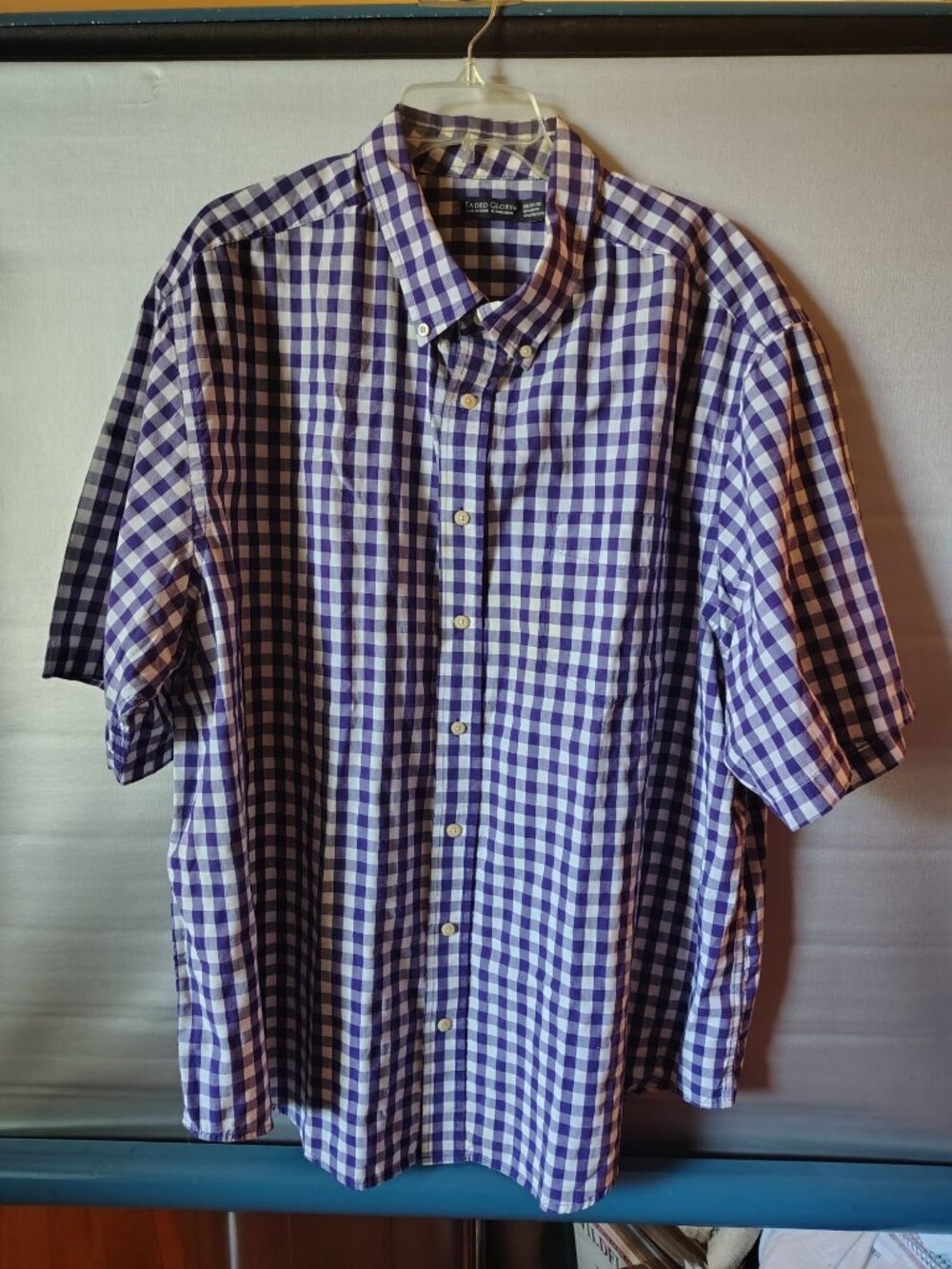 Faded Glory Mens Purple/White Ck Short Sleeve Button-Up Shirt 3XL Cotton Blend